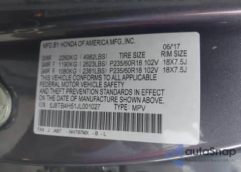 2018 Acura Rdx Technology Acurawatch Plus Packages/Technology Package from USA, damaged, VIN 5J8TB4H51JL001027